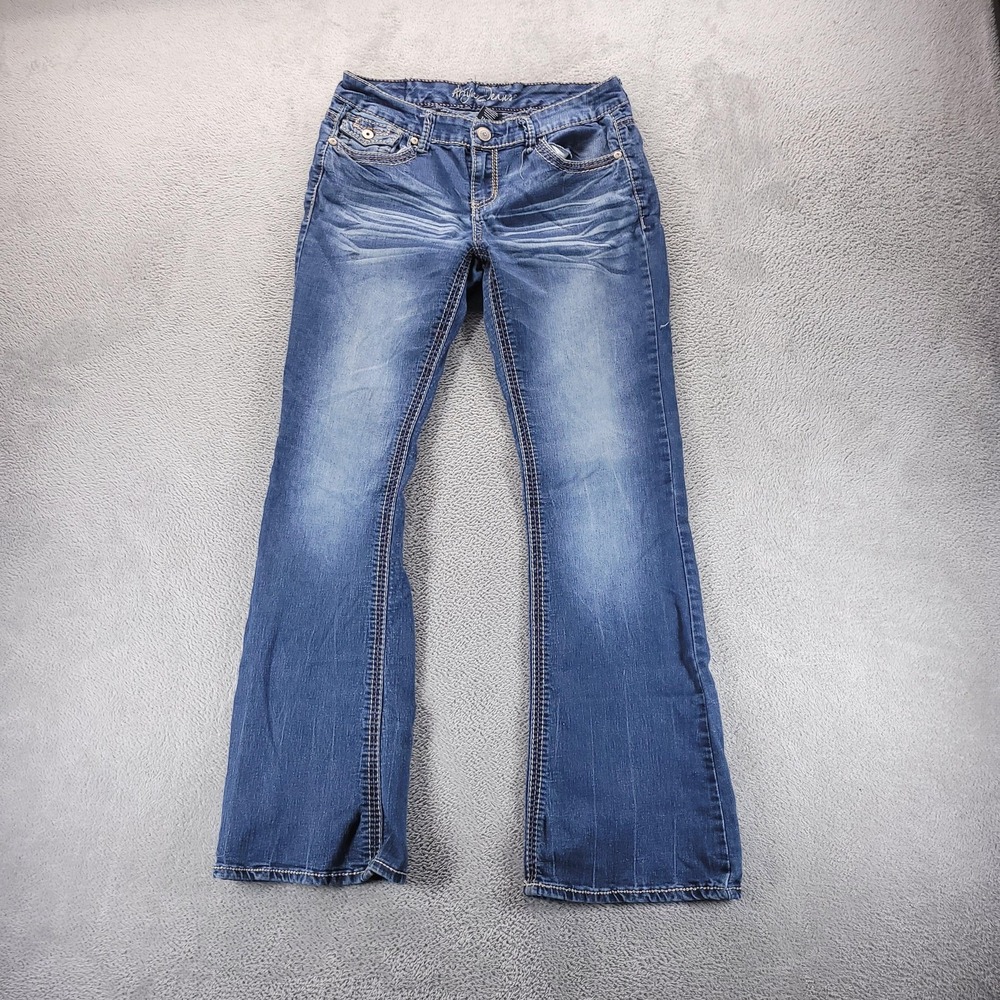 VTG Ariya Jeans Womens 12 Blue Bootcut Low Rise Embroidered Stretch Y2K